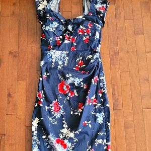 Navy floral accented fitted dress